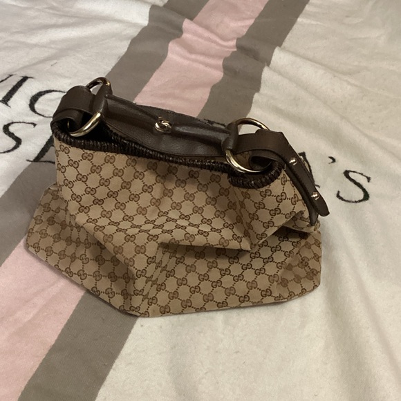 Gucci Tan Monogram Shoulder Bag Horsebit canvas large hobo bag authentic. - Picture 1 of 11